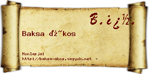 Baksa Ákos névjegykártya
